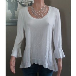 Boston Proper White Ruffled High Low Hem Top Large